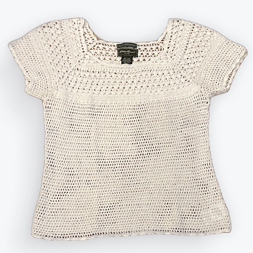 Lagenlook Cottagecore Hand-Crocheted White Openwork Lightweight Layer Sweater~MP
